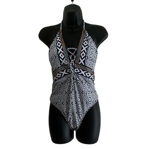 📣NWOT SHEIN Navy Blue and White Halter Swimsuit sz M